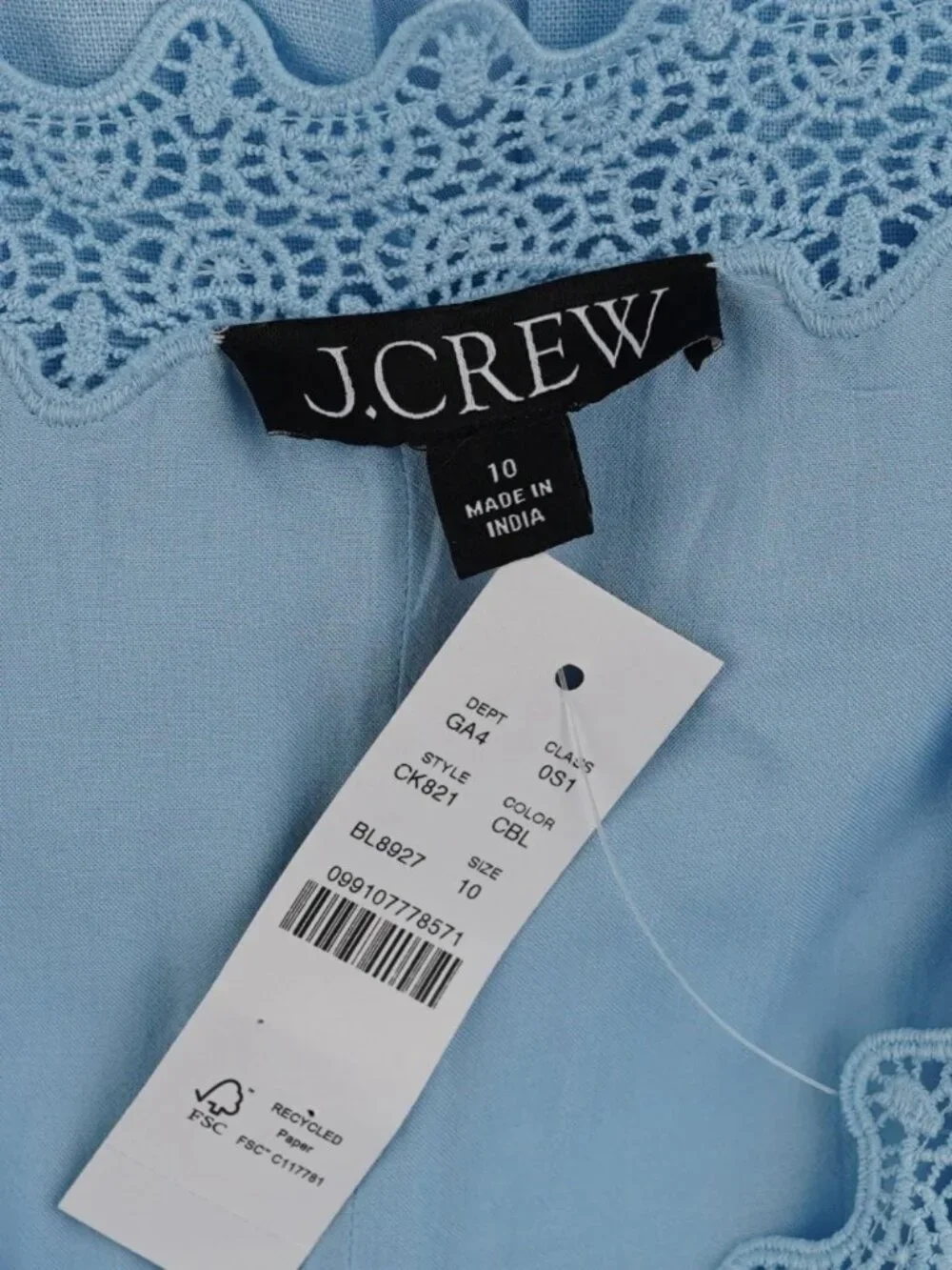 NWT J. Crew Lace-Trim Slip Dress in Linen Calm Blue, $198, CK821, Size 10